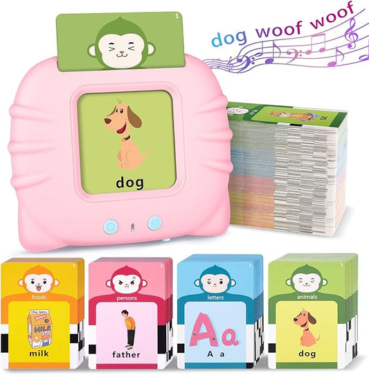 Talking Flash Cards for Toddlers 1 2 3 4 5 6 Years Old, Pocket Speech for Toddlers, Clear Voice & Thick Preschool Flash Cards Kids Gifts, Autism Toys, Speech Therapy Toys(296 Words Pink)
