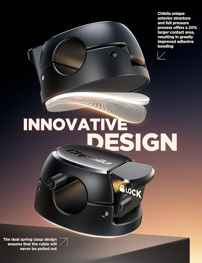 16Pack Cord Organizer [Dual Spring & Clasp, Max Secure] Cable Clips - Chfeila Cord Holder, Desk Cable Management, Adhesive Phone Charging Wire Holder for Nightstand/Car/Wall, Office Accessory - Black