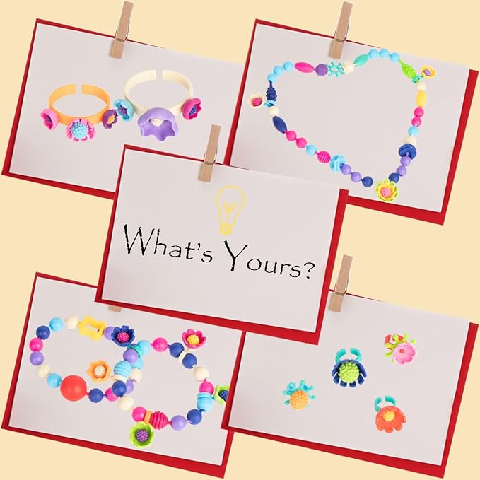 BIRANCO. Pop Beads, Jewelry Making Kit - Arts and Crafts for Girls 3-7 Years Old, Snap Beads Toys - Necklace, Bracelet, Ring Creative DIY Set - 520 pcs