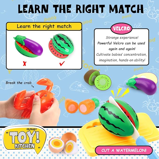 GILOBABY Play Kitchen Accessories, Play Food Sets for Kids Kitchen Playset with Pots and Pans Set, Cooking Utensils, Preschool Learning Education Toys for Toddlers, Birthday Gifts for Girls (Red)