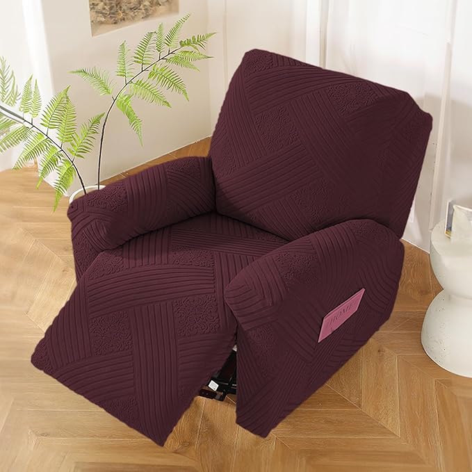 NORTHERN BROTHERS Oversized Recliner Cover - Lazy Boy Recliner Covers That Stay in Place, 4 Pieces Large Recliner Chair Covers 1 Seater, Wine Red