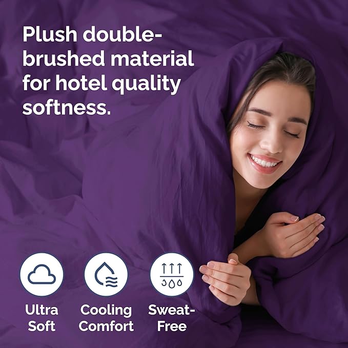 Duvet Cover Queen Size Set - Extra Soft Queen Size Duvet Cover 90 x 90 with 2 Pillow Shams - Hotel Luxury Easy Care and Fade Free with Zipper Closures & Ties - Comfy Breathable Bedding Set (Purple)