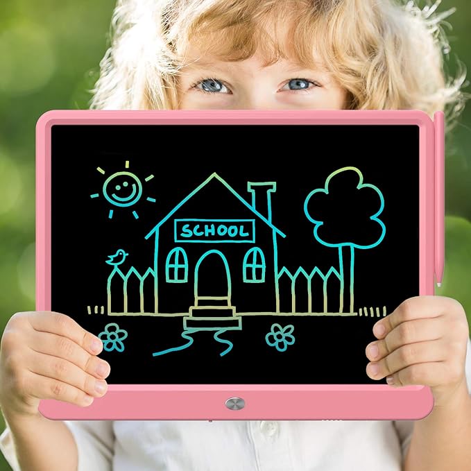 FLUESTON LCD Writing Tablet, Doodle Board Toys Gifts for 3-8 Year Old Girls Boys, 15 Inch Colorful Electronic Board Drawing Pad for Kids, Gifts for Toddler Educational Learning Travel Birthday, Pink