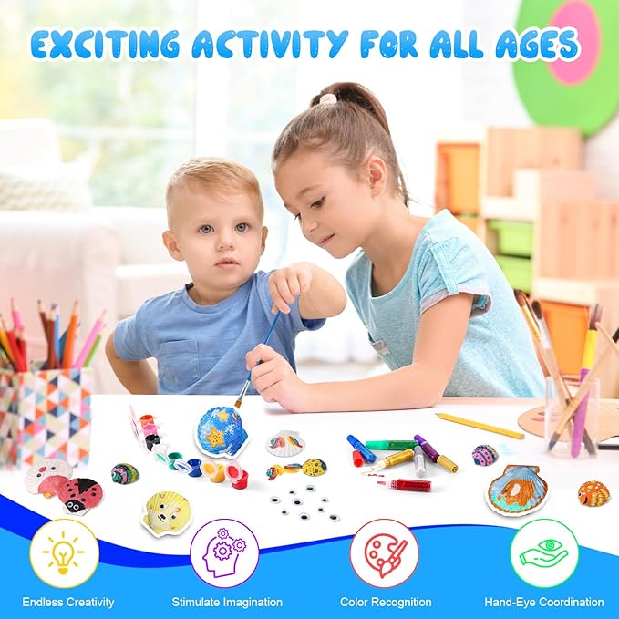 Kids Sea Shell Painting Kit, Arts & Crafts Gifts for Boys Girls, DIY Creative Activity Art Toys with Refrigerator Magnets, Kids Christmas Birthday Gifts Children Toys for Ages 5 6 7 8 9 10 Year Olds