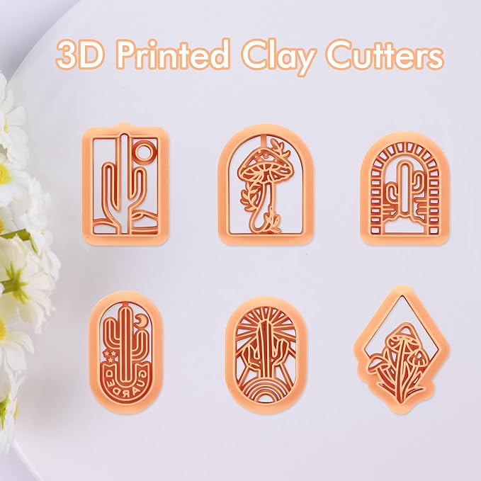 Puocaon Mushroom Polymer Clay Cutters - 6 Pcs Cactus Desert Scene Clay Cutters for Earrings, Cottagecore Mushroom Polymer Clay Cutters for Jewelry Making, Sunrise Western Clay Cutters for Jewelry