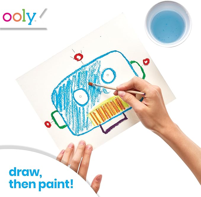 Ooly Smooth Stix Gel Crayons for Kids and Adults with Paint Brush - Set of 6 Watercolor Rainbow Colors for Glass and Paper with Case, Twist-Up Gel Crayon Set