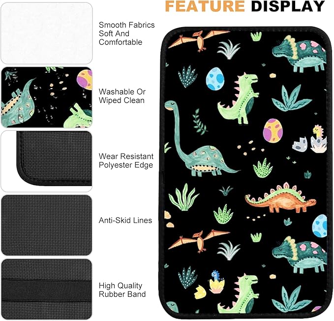 Adastrah Car Armrest Box Pad,Cute Dinosaur Car Armrest Pad Car Armrest Cover Protector for Most Vehicle, SUV, Truck, Car