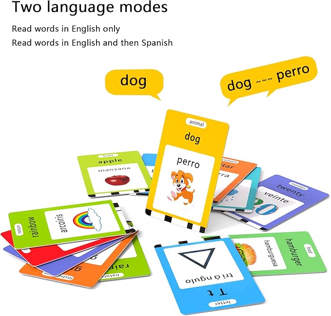 Lapare Spanish and English Bilingual Audible Flash Cards Toy with Music for Toddlers 1 2 3 4 5, Learn Spanish and English for Kids, Niñas, Niños, Bebes