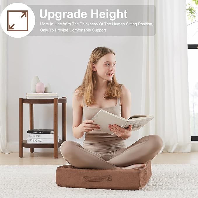 22 inches Floor Pillow for Adults - Large Meditation Cushion with Thick Foam & Soft Tufted Cover - Premium Outdoor Square Floor Cushion Seat - Yoga Pillows for Sitting On Floor - Coffee