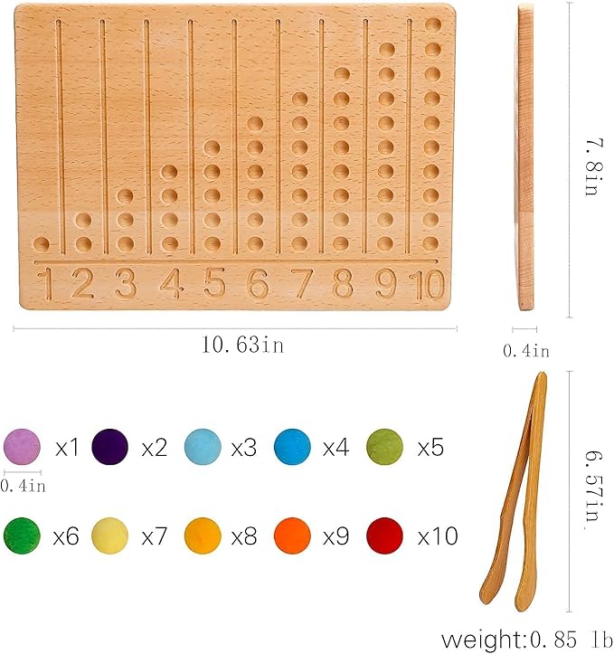 ibwaae Wooden Number Tracing Board Set Beads Counting Game Preschool Math Game Color Sorting Toys for Kids Fine Motor Skill Montessori Toys for Toddler(Peg Board)