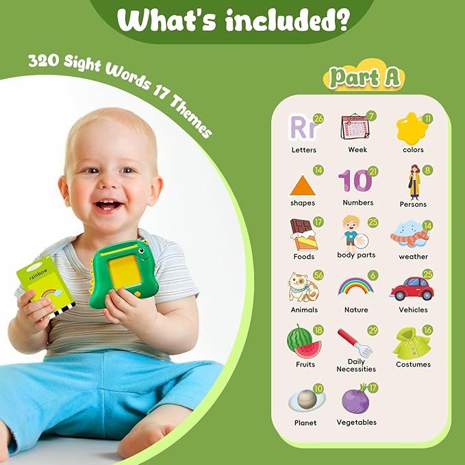 Talking Flash Cards for Toddlers, 540 Sight Words Flash Cards Speech Therapy Toys - Learning Educational Gifts for Age 1 2 3 4 5 6 Years Old Boys and Girls(540 Sight Words_Green)