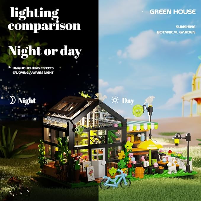 Flower House Building Set with LED, City Street House Flower Shop Building Blocks Toy, Valentine Gift for Girls 8-12 Year, Mini Brick 680pcs