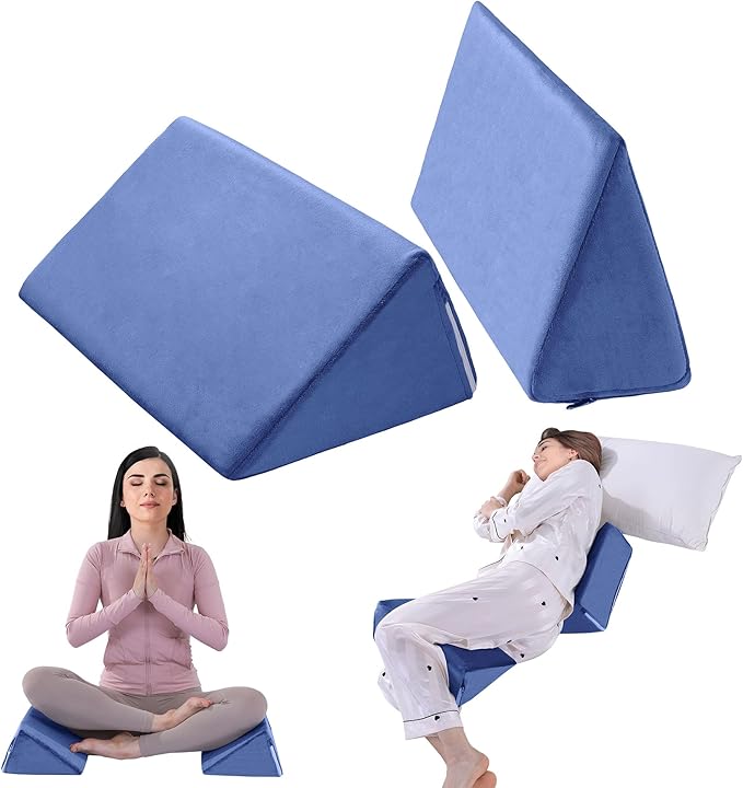 BALAPET 2 Pcs Small Wedge Pillow for Sleeping，Premium Foam Bed Pillow for Side Sleeping,Triangle Wedge Pillow for Leg Elevation,Yoga,Reduce Back Pain(Blue