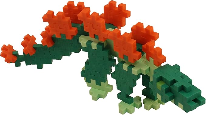 Plus Plus 3D Dinosaur Figure Building Block Set, 70 Mini Interlocking Puzzle Pieces, Fun Stem Toys for Kids - Stegosaurus Maker Tube