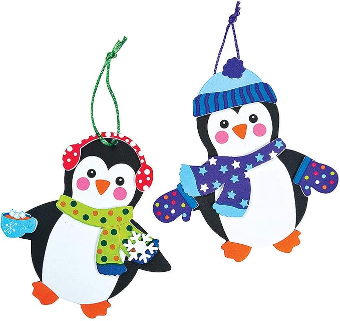 Fun Express Penguin Foam Christmas Ornaments Crafts for Kids - Makes 12 - DIY Activities
