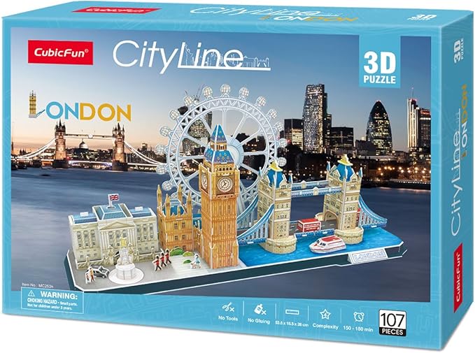 CubicFun 3D Puzzles for Adults London Cityline Puzzles for Gifts for Teenage Girls Architecture Building Gifts for Women Men, Tower Bridge, Big Ben, Buckingham Palace, The London Eye, 107 Pieces