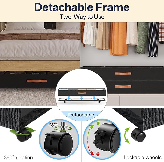 Under Bed Storage with Wheels 39inch, Extra Long Underbed Storage Containers 60L Large Capacity Rolling Under Bed Storage with Clear Lids,XXL Shoe Organizer Under Bed for Bedroom, Closet, Drawers,Toys