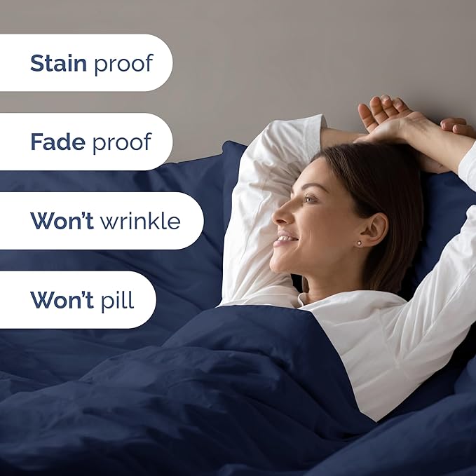 Duvet Cover Cal King Size Set - Extra Soft Cal King Size Duvet Cover 104 x 98 with 2 Pillow Shams - Hotel Luxury Easy Care and Fade Free w/Zipper Closures & Ties - Breathable Bedding Set (Navy Blue)