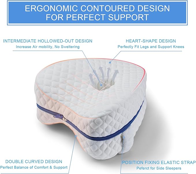 BEAUTRIP Knee Pillows for Side Sleepers Premium Memory Foam Wedge Leg Pillow Cushions Support with Washable Cover for Sciatica Back Hip Joint Knee Pain Relief (BM67-US-White)