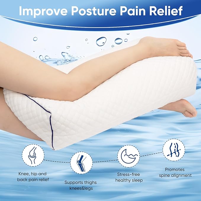 MINUPWELL 6.5" Knee Pillow for Side Sleepers - 100% Shredded Memory Foam Leg Pillow for Side Sleeping - Between Leg & Under Hip Pillow - Relieving Leg, Back, and Knee Pain - High Supportive