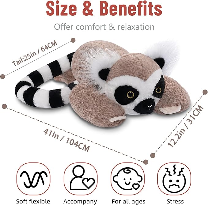 Niuniu Daddy 20" | 3.3 Pound Lemur Weighted Stuffed Animals, Large Pillowfort Plush Animal Toys for Kid Adult Baby, Cute Body Pillow for Gifts Presents Birthday Christmas Holiday Thanksgiving