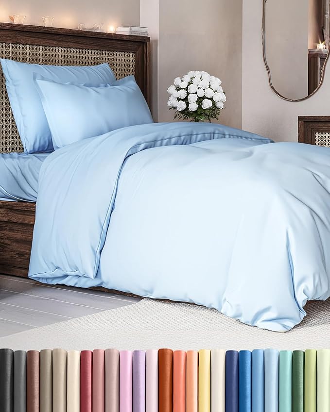 Duvet Cover Twin/Twin XL Size Set - Extra Soft Duvet Cover 68 x 90 with 1 Pillow Sham - Hotel Luxury, Easy Care and Fade Free w/ Zipper Closures & Ties - Comfy, Cozy Breathable Bedding Set (Sky Blue)