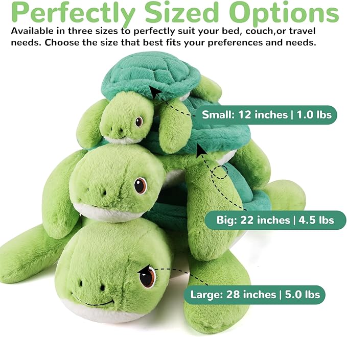 Turtle Weighted Stuffed Animals - 28 Inch 5.0 Pounds Weighted Plushies Sea Turtle Stuffed Animal - Large Tortoise Plush Pillow - Cute Plush Toy Gifts for Kids & Adults (28" 5.0 lbs)
