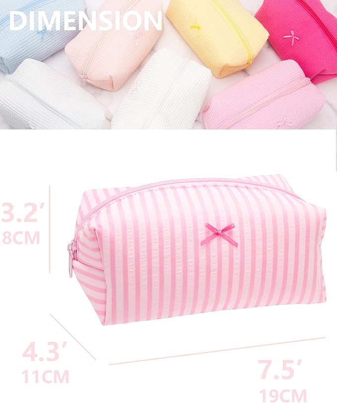Cozy Makeup Bag Small Aesthetic Travel Zipper Cosmetic Pouch for Women Make Up Beauty Accessories Brushes, Stripe Cute Pink