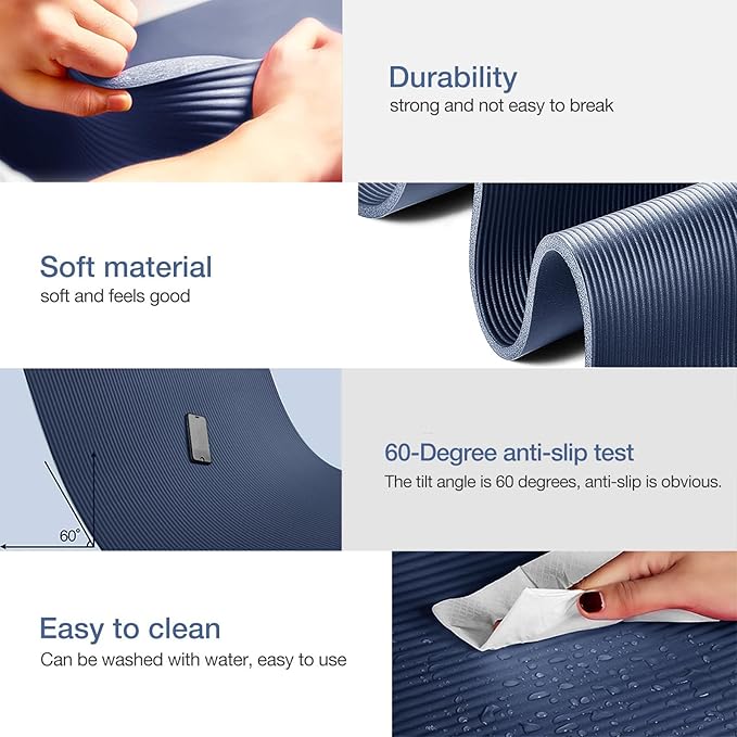Yoga Mat Non Slip NBR Extra Thick Yoga Mat, 72"L x 32"/24"W x 0.6"/0.4"TH (185cm x 80cm/61cm x 15mm/10mm), Anti-Tear Exercise Mat with Carrying Strap and Bag, Workout Mats for Yoga, Pilates