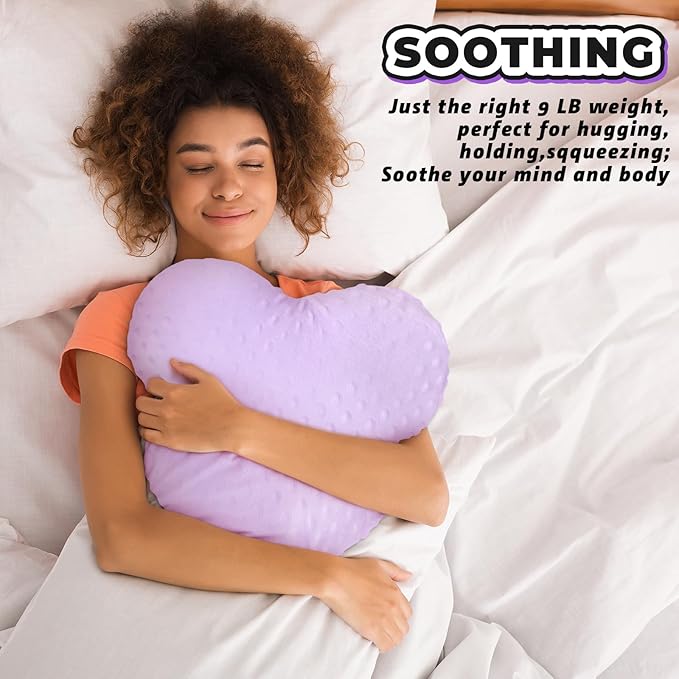 9 lb Sensory Weighted Pillow with Glass Bead Filled Heavy Soft Versatile Hug Body Pillow W/stress Relief for Adults Comfort Relaxation Sleep Valentine's Thoughtful Gift Hear(Purple)