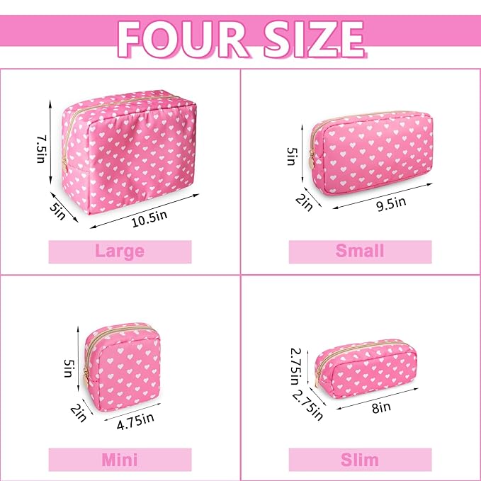 UIXIZQ Mini Makeup Pouch for Purse， Small Cosmetic Bag Pouch Nylon Travel Toiletry Organizers for Women Girls, Cute Storage Zipper Pouch Coin Purse for School Work Camping(Mini-Pink Heart)