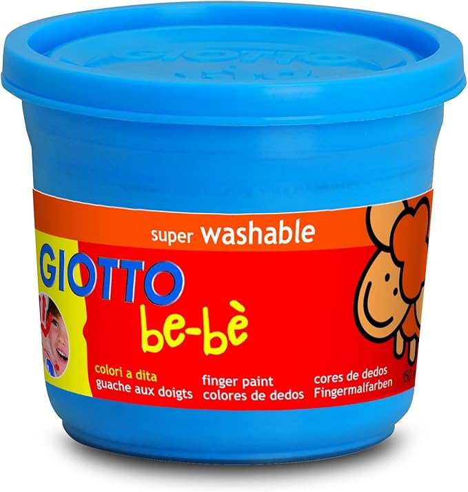 GIOTTO be-bè Finger Paint Set, Box of 4 x 150ml in Assorted Colours (Yellow, Green, Red, and Blue), Super-Washable, Ideal for Children