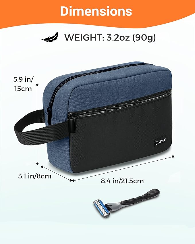 Elviros Travel Toiletry Bag for Men Hanging Toiletries Dopp Kit Small Bathroom Hygiene Tool and Medicine bag for Traveling Essential Shaving Pouch,Gifts for Men(Blue&Black)