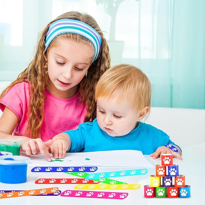 40 Pcs Dog Paw Print Slap Bracelets,Dog Party Favors Bracelets for Kids Pet Party Decorations Paw Print Snap Wristbands for Pet Theme Party Birthday