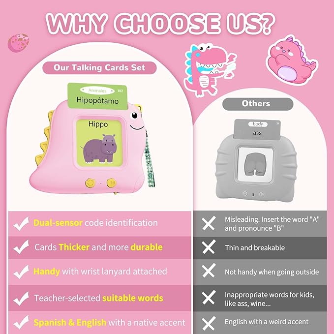 Girls Toys Spanish Talking Flash Cards - Toddler Montessori Toys for Age 2-4, Bilingual Español Speech Therapy, 224 Words Preschool Learning Activity, Gifts for Little Girls 2 3 4 5 Years Old