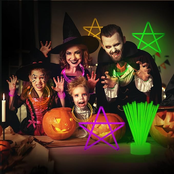 75 Halloween Glow Sticks for Halloween Party Favors with Connectors, Purple Orange Green Halloween Glow in the Dark Party Supplies, Halloween Goodie Bag Fillers (Purple+Green+Orange)