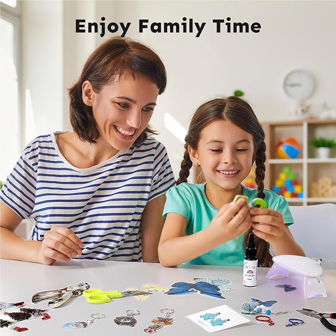 Auihiay Shrink Plastic Sheet Kit, Include UV Resin, UV Lamp, 20PCS Shrink Papers and Rich DIY Tools for Crafts Kids DIY Jewelry Making, Key Chains Earrings and DIY Christmas Ornaments