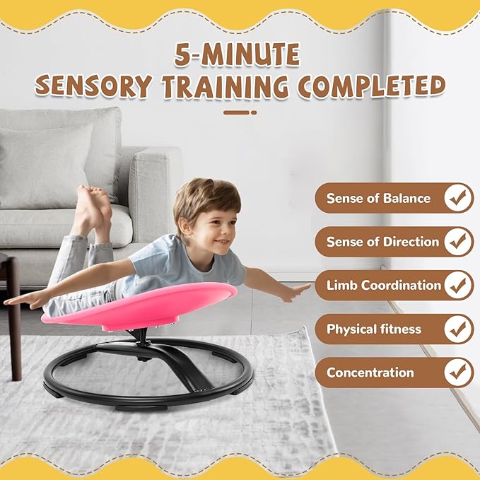 Zhenx Spinning Chair for Kids, Autism Kids Swivel Chair, Kids Sensory Chair, Spinning Chair for Autistic Kids & ADHD Children, Sit and Spin Training Body Coordination (Pink)
