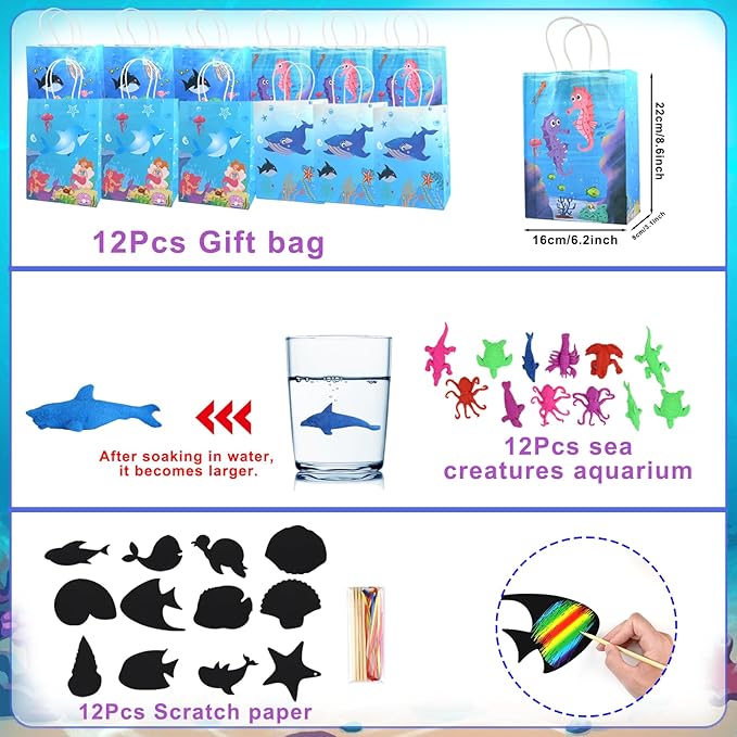 180PCS Under the Sea Party Favors Ocean Theme Party Supplies for Kids – Goodie Bags, Bracelets, Keychains, Stickers, Stamps, Straws, & Toys for Birthday Party Gifts & Classroom Rewards