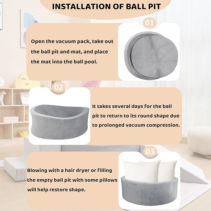 Foam Ball Pit with Play Block for Toddlers Ball Pool Climbing Block Soft Play Equipment for Babies Kids Children Indoor Outdoor Active Play Structure (Ball Pit, Stair, Slope)