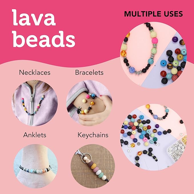 Incraftables Lava Beads Set for DIY Jewelry & Bracelet Making (1000pcs). Bulk Black & Colorful Assorted (4mm, 6mm & 8mm) Stone Rock Chakra Bead Kit for Essential Oils with Spacer Beads & Organizer
