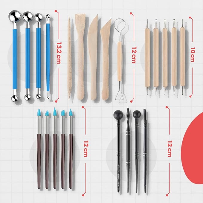 Clay Tools Kit, 25-Piece Pottery Tools with Storage Bag, Air Dry Clay Tools for Kids & Adults, Polymer Clay Tools for Pottery, Dotting, Modeling, Carving, Shaping and Crafting