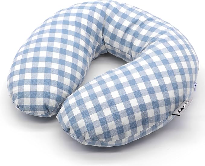 Buckwheat Pillow for Side Sleepers Cervical Neck Cooling Pillows U Shaped Pillow Ergonomic Travel Head Pillow for Sleeping Buckwheat Hulls Filling Removable Cotton Cover (12x12 inch, Blue)