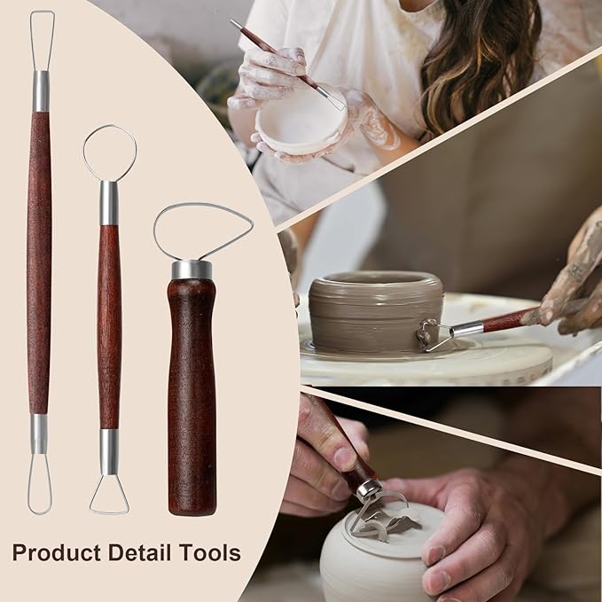 Amrules Clay Tools Kit, 43 PCS Red Pottery Tools, Practical Polymer Clay Sculpting Tools Kit, Air Dry Clay Tools Set for Adults, Pottery Craft, Dotting, Carving, Drawing, Molding, Modeling, Shaping