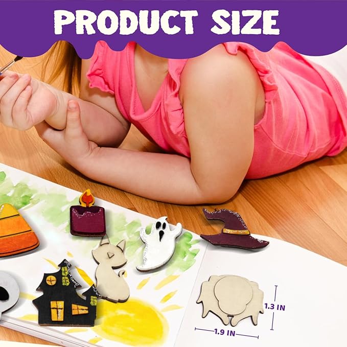JOYIN 12 Pcs Halloween Craft Kid Wooden Magnet Creativity Arts & Crafts Painting Kit, DIY Halloween Painting Craft for Kids Halloween Party Supplies, Toddler Craft Party Favor Family School Activities