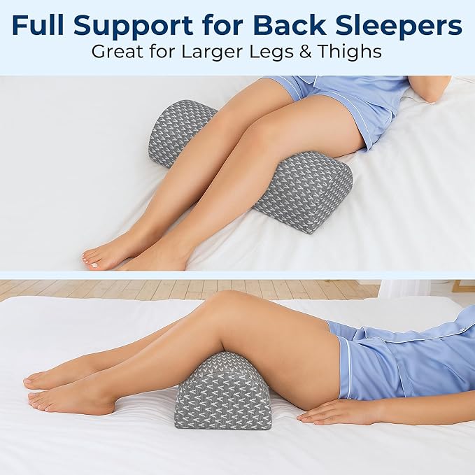 5 STARS UNITED Knee Pillow for Back Sleeping – Memory Foam Cushion for Sciatica Pain Relief – Under Leg Support for Sleeping on Back – Large Half Moon Bolster for Bed, Gray