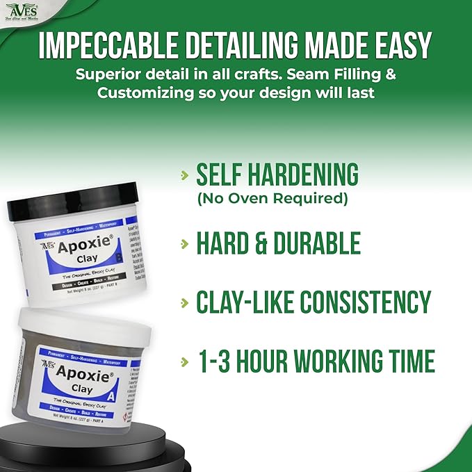 Aves Apoxie Clay - 2 Part (A & B) Self Hardening, Modeling Clay - 1 Pound White Apoxie Clay