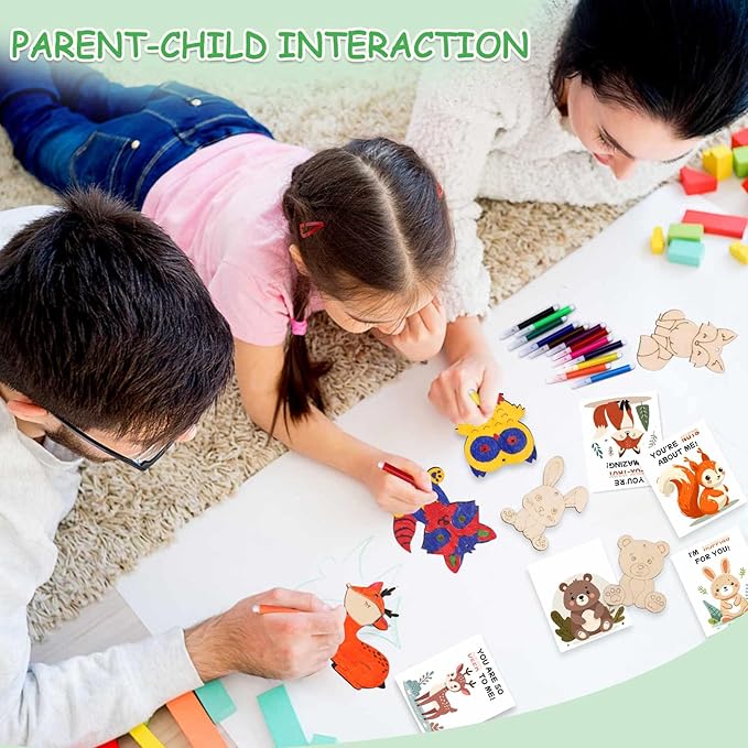 24 Pcs Safari Party Favors, Animal Party Favors, Unfinished Wooden Painting Crafts for Kid, Sunday School Craft for Kid, Painting Craft Activities Kit, New Year's Gift, Valentine's Day, Easter Gift