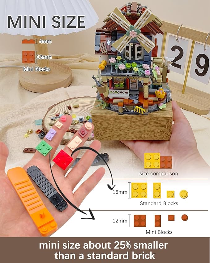Music Box Building Blocks Set, Japanese Rustic Style Windmill House Toy Set, Mini Farm House MOC Creative Model, Gifts Idea for Kids Adults, Mini Blocks 799pcs (1239)