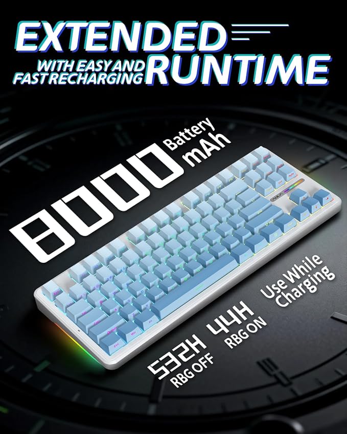 Aula F87 Pro Gaming Keyboard, Tri-Mode BT5.0/2.4GHz/USB-C Hot-Swappable RGB Wireless Mechanical Keyboard, Gasket Mount, 8000mAh, for Windows/Mac Gamer & Typists（LEOBOG Gray Wood Switch V4）